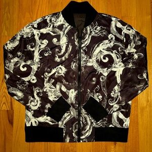 Versace Black White Hibiscus Reversible Bomber Jacket 🔥